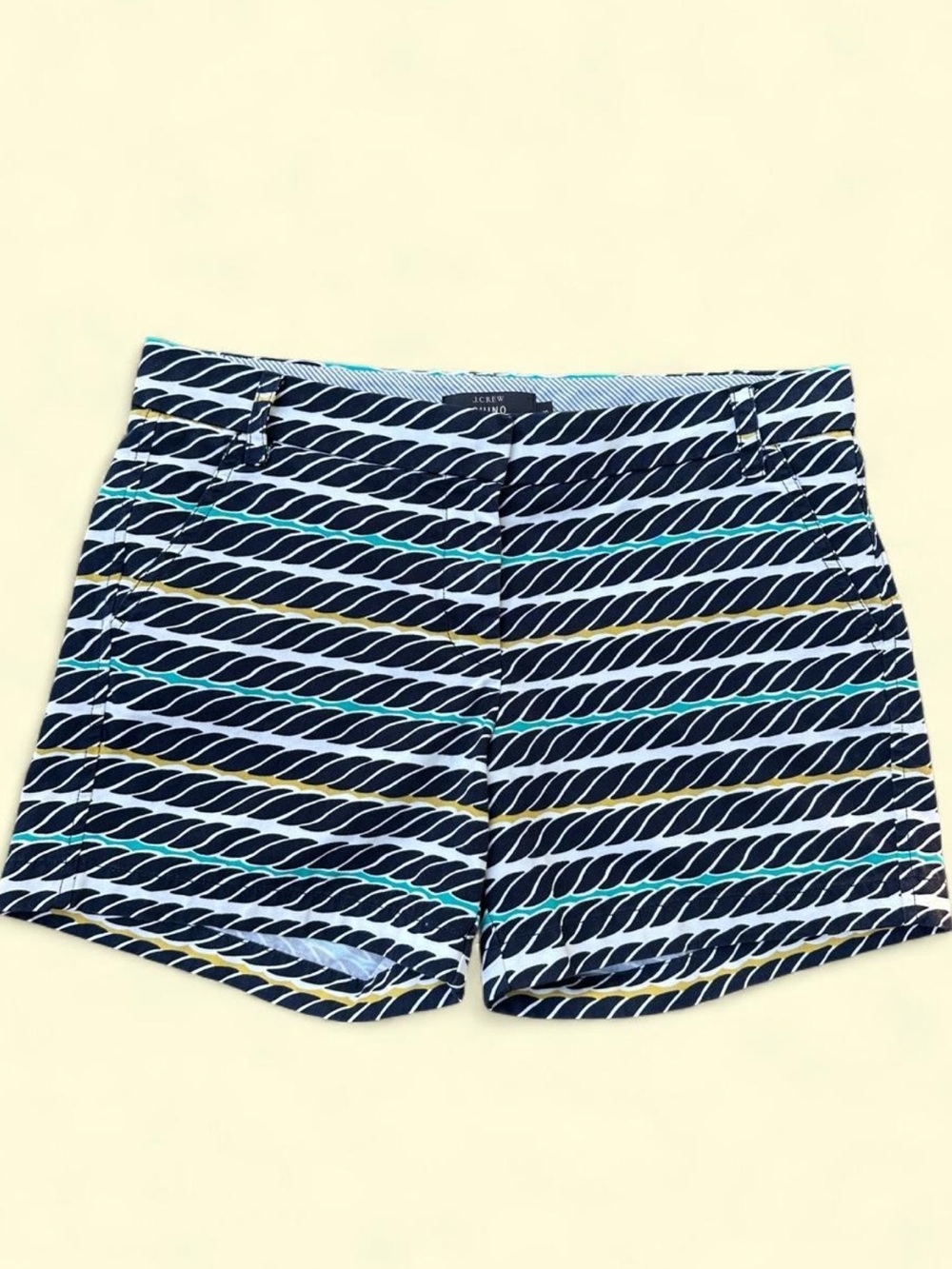 J.Crew Chino Shorts Size 8 Navy Blue Teal Nautical Rope Print Cotton 3" Inseam